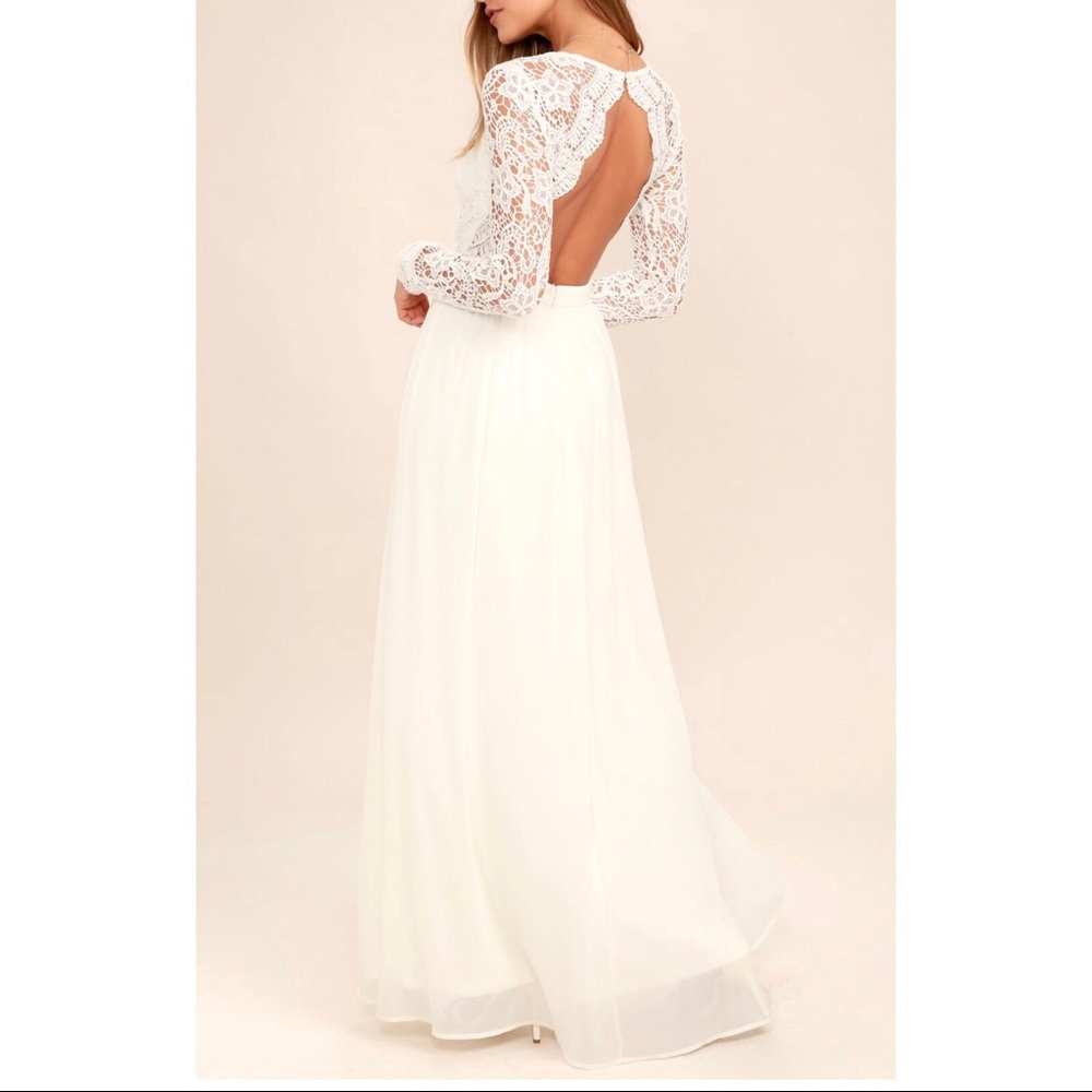 White Crochet Lace Open Back Maxi Dress